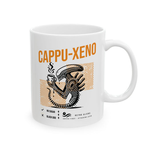 Cappu-Xeno Ceramic Coffee Mug for Retro Alien Fans