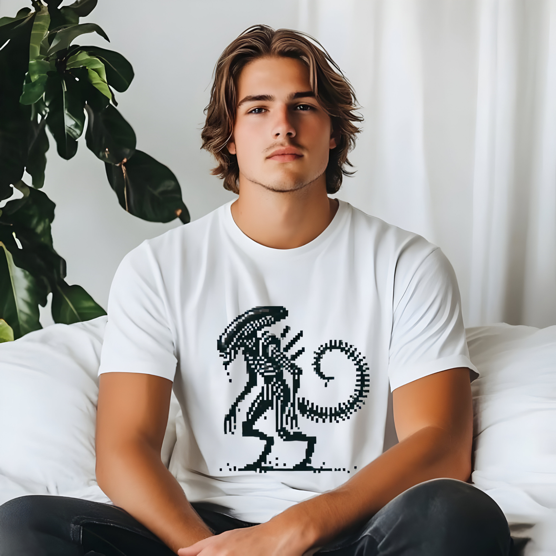 Pixel Alien movie t shirt model 2